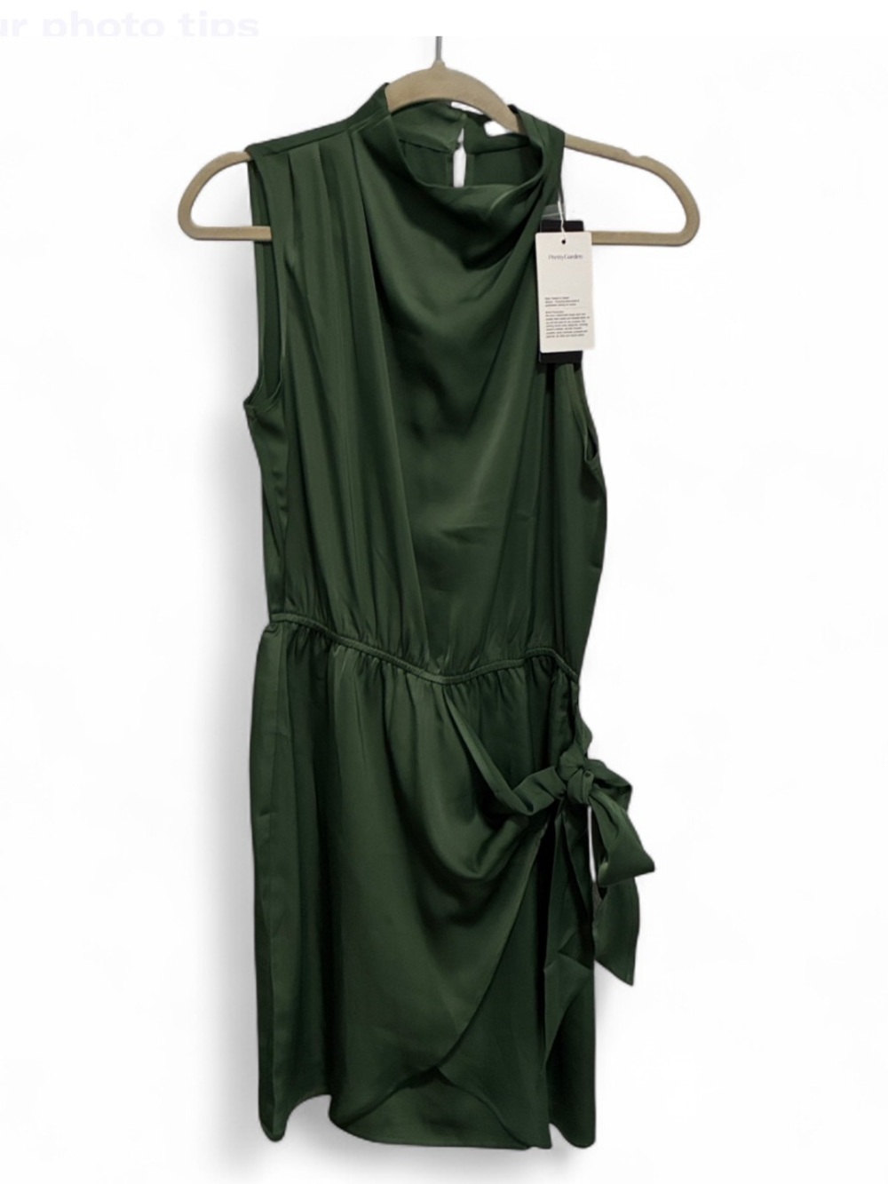 NWT Pretty Garden Sleeveless Green Tie-Waist High Neck Mini Dress